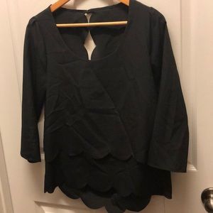 Black mid length layered scallop blouse  open back